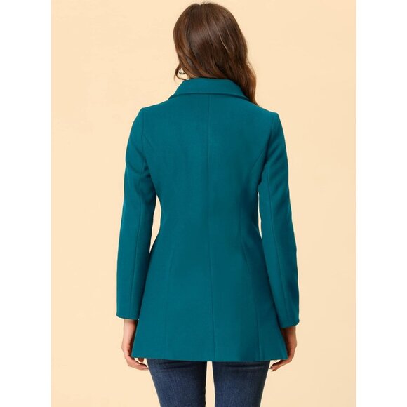 Women's  Lake Blue Medium Winter Peter Pan Collar Double Breasted Long Pea Coat - Picture 4 of 5